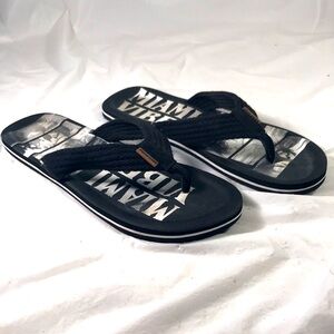 Mens Robin Ruth Miami Vibes Black With White Graphics Vegan Thong Flip Flops